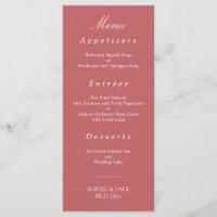 Élégant menu Mariage rose Rose Dusty