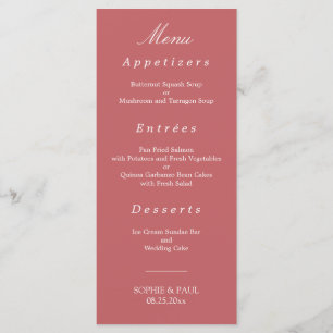 Élégant menu Mariage rose Rose Dusty