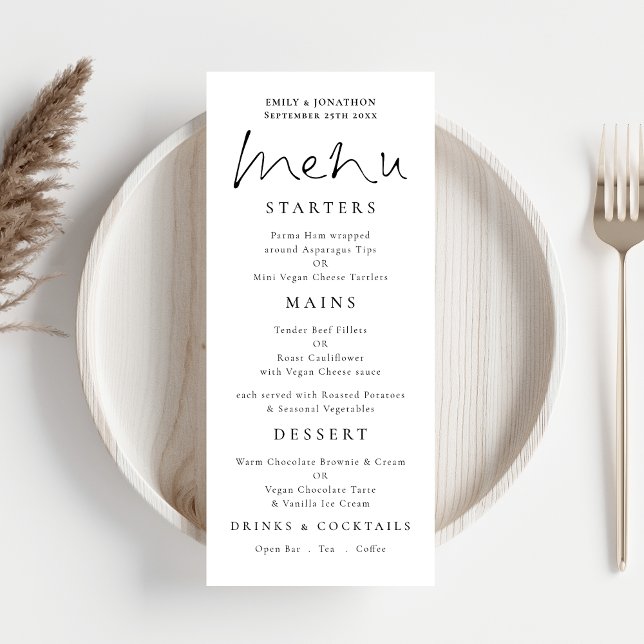 Élégant Menu Mariage Script Blanc (Créateur téléchargé)