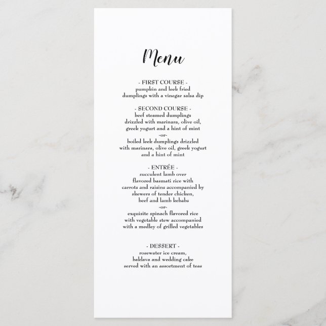 Élégant Menu Mariage Script noir (Devant)