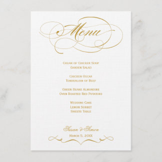 Elégant Menu Mariage Script - Or