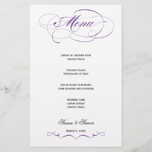 Élégant Menu Mariage Script - Royal Purple