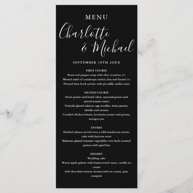 Élégant Menu Mariage Signature Noir Et Blanc (Devant)