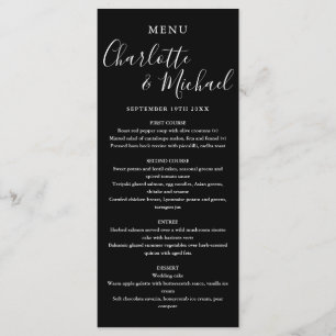 Élégant Menu Mariage Signature Noir Et Blanc