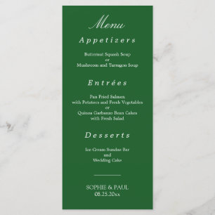 Élégant menu Mariage vert foncé