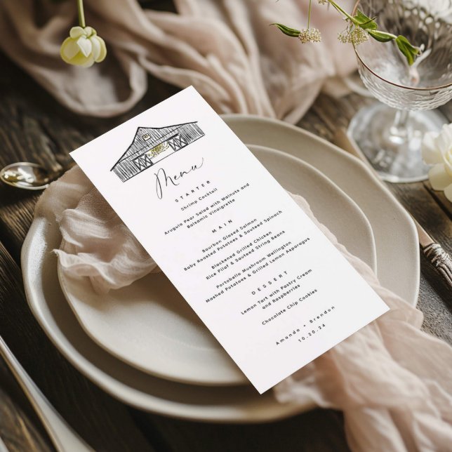 Élégant menu minimaliste Mariage de grange (Créateur téléchargé)
