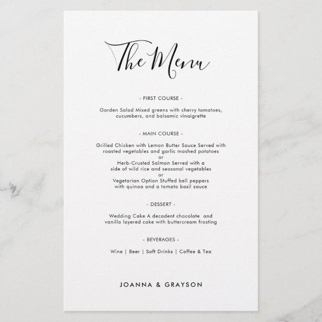 Élégant menu minimaliste moderne Mariage simple (Devant)