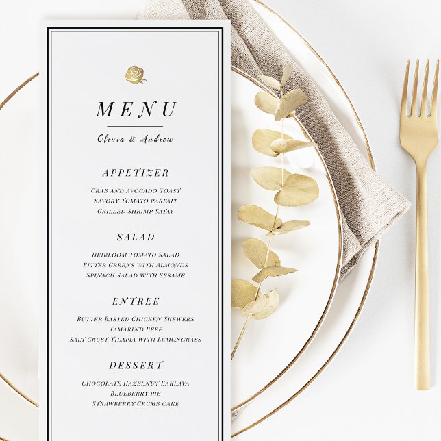 Elégant menu minimaliste noir et blanc mariage (Elegant black and white minimalist wedding menu)