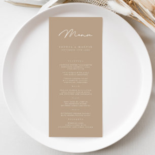 Élégant menu minimaliste Taupe Mariage