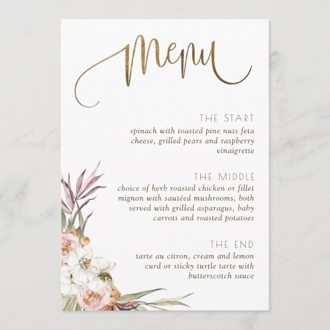 Elegant Menu/Place Card Dried Palm Leaves Cream (Front)