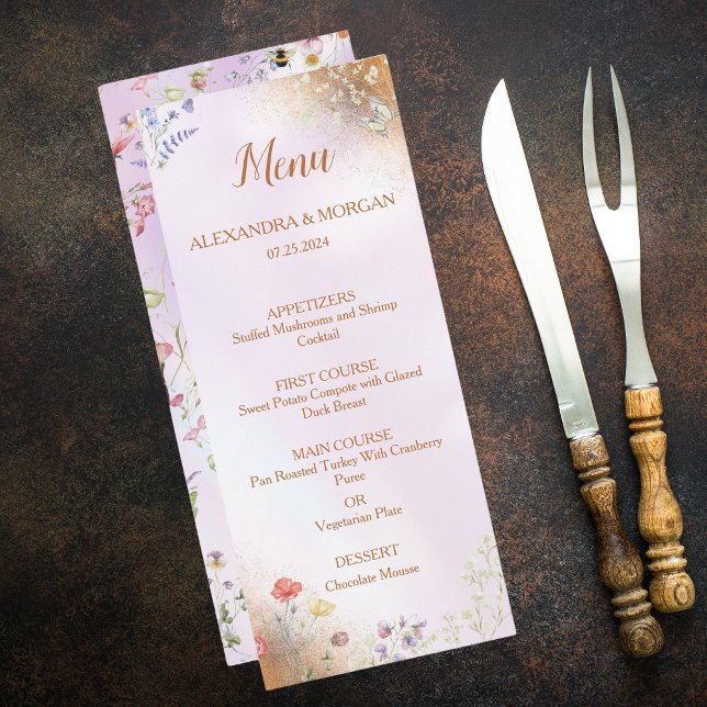 Élégant menu plat Whimsical Wildflower rose (Créateur téléchargé)