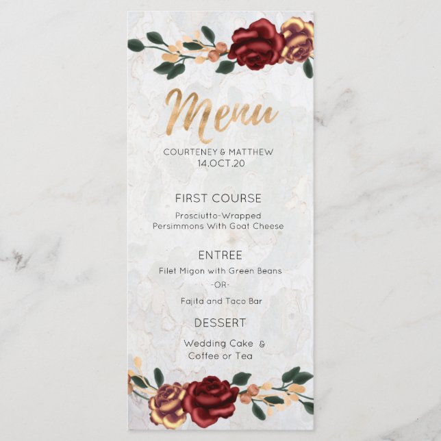 Elegant Menu - Red Roses Gold Details (Front)
