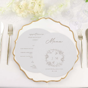 Élégant Menu Rond de Mariage Floral Sépia Vintage