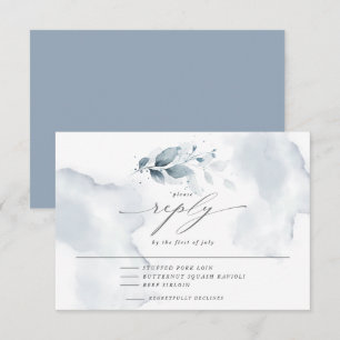 Elégant menu RSVP Watercolor Foliage Dusty Blue