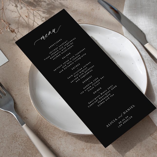 Élégant menu simple mariage noir et blanc (Créateur téléchargé)