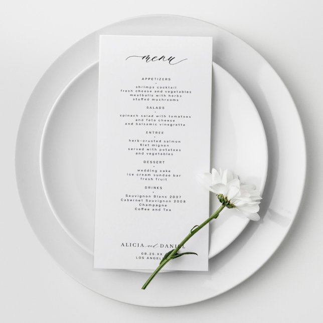 Élégant menu simple mariage noir et blanc (Créateur téléchargé)