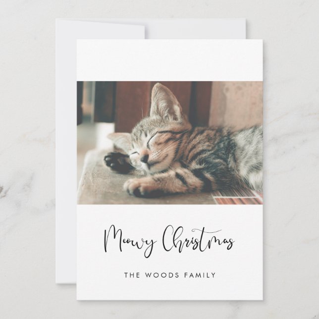 Elegant Meowy Christmas Cat Photo Holiday Card (Front)