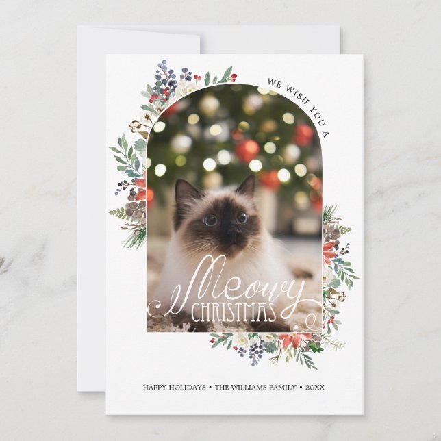 Elégant Meowy Noël Photo Chat Pet Carte de vacance (Devant)