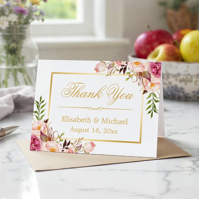 Élégant Merci à cadre d'or floral chic (Créateur téléchargé)