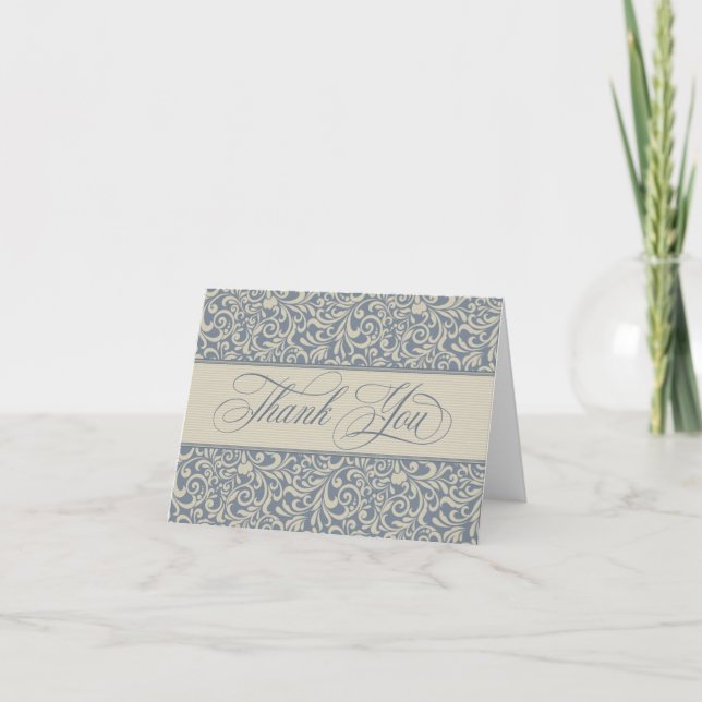 Elégant Merci Damas baroque bleu et beige (Devant)