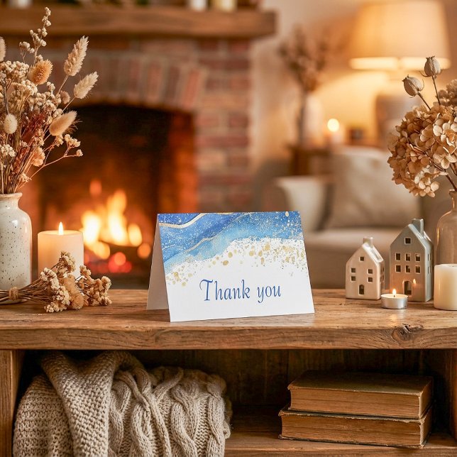 Elégant Merci d'aquarelle bleu et or (Elegant Blue and Gold Watercolor Thank You)