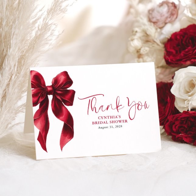 Élégant Merci de Fête des mariées de Bow Rouge (Red Bow Thank You Cards)