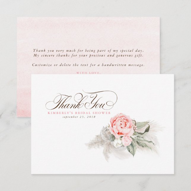 Élégant Merci floral rose laiton Pampas (Devant / Derrière)