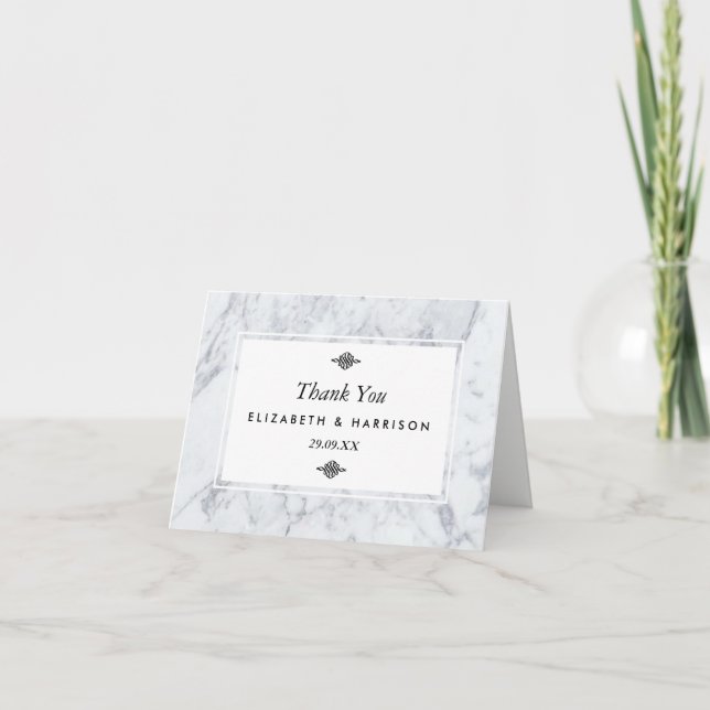Élégant Merci Mariage en marbre Vintage (Devant)