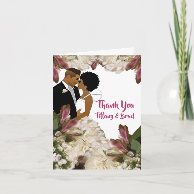Élégant Merci Mariage Floral Africain-Américain (Devant)
