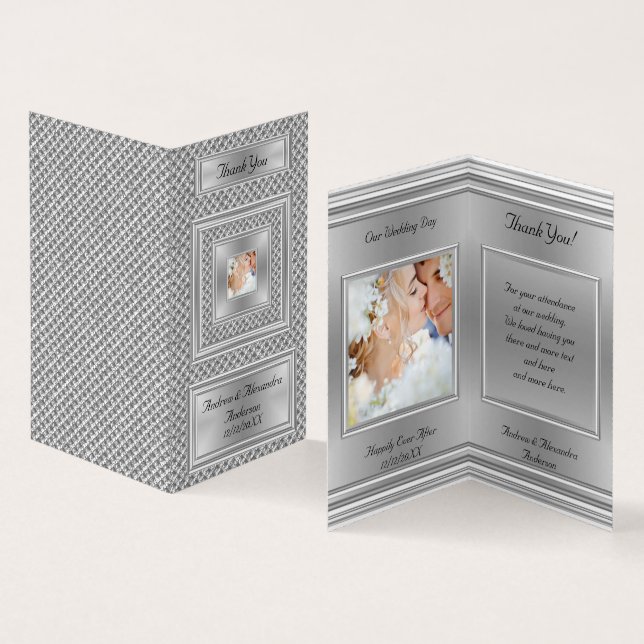 Élégant Merci Mariage Photo Silver Grey (Inside and Outside)