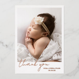 Élégant Merci Rose or Faire-part de naissance