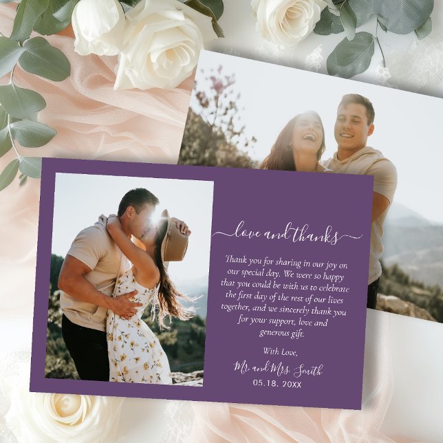 Élégant Merci Script 2 Photo Mauve Mariage (Créateur téléchargé)