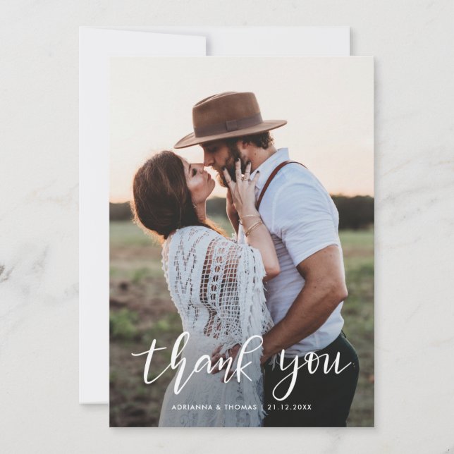 Élégant Merci Script Couple Photo Mariage (Devant)