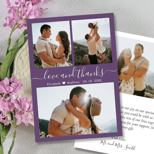 Elégant Merci Script Mauve Photo Collage Mariage (Créateur téléchargé)