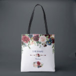 Elegant Merlot Navy Blue Floral Bridesmaid Tote Bag<br><div class="desc">Elegant card design featuring gorgeous watercolour merlot & navy blue flowers bouquets, floral divider, beautiful handwriting script and special fonts. It could be a great choice for any season wedding, especially, for fall weddings and winter. Use Customize tool to add your info, make changes. For matching items, please, visit my...</div>