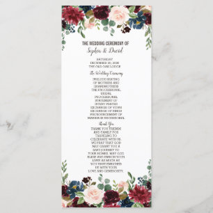 Elegant Merlot Navy Blue Floral Wedding Program