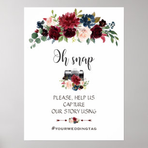 Elegant Merlot Navy Floral Oh Snap Instagram Sign