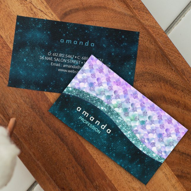 elegant mermaid iridescent faux glitter monogram business card (Creator Uploaded)