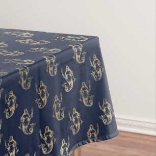 Elegant Mermaid Navy Metallic Gold Theme Party Tablecloth