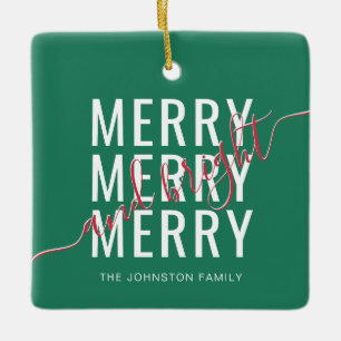 Elegant merry and bright Christmas holiday Ceramic Ornament