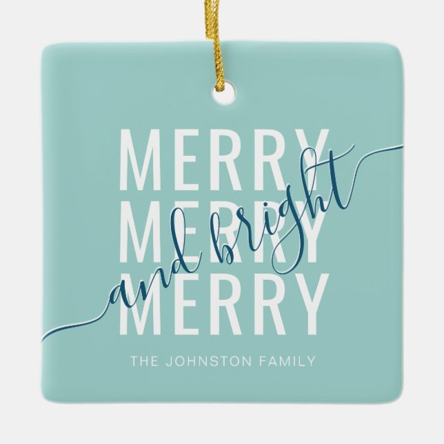 Elegant merry and bright Christmas holiday Ceramic Ornament (Front)