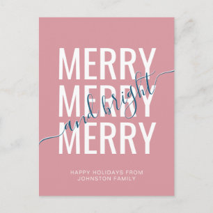 Elegant merry and bright Christmas pink holiday Postcard