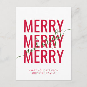 Elegant merry and bright Christmas red holiday Postcard