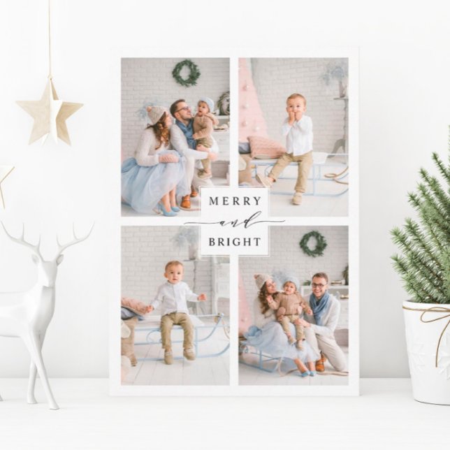 Elegant Merry & Bright 4 Photo Holiday Card (Creator Uploaded)