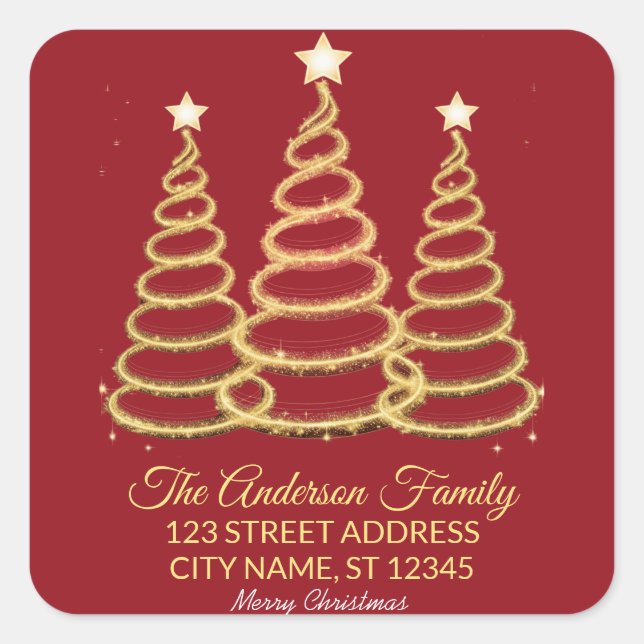 Elegant Merry & Bright Tree Lights Red and Gold   Square Sticker (Front)