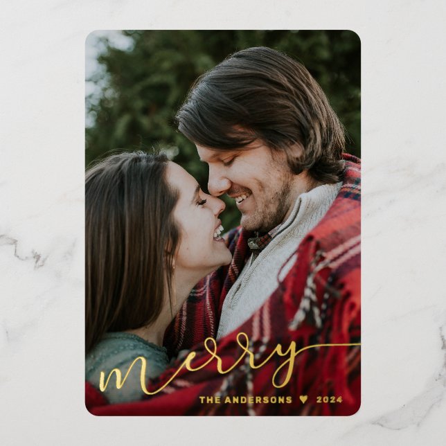 Elegant Merry Calligraphy Christmas Photo Card  (Front)