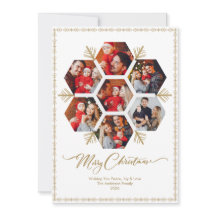 Elegant Merry Christma Family Photo Gold Snowflake