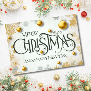 Elegant Merry Christmas and New Year Wishes Holiday Card