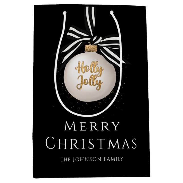 Elegant Merry Christmas Bauble Black Medium Gift Bag (Front)