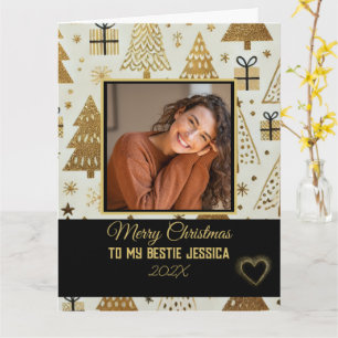 Elegant Merry Christmas Bestie Black and Gold Card